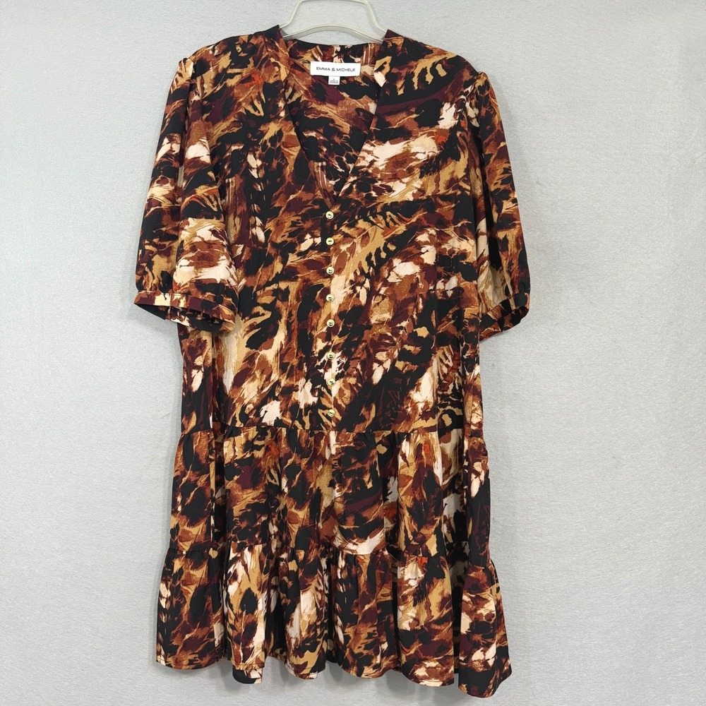 Emma & Michele Women's Boho Tiered Dress Size‎ L Brown Earthy Peasant Flowy